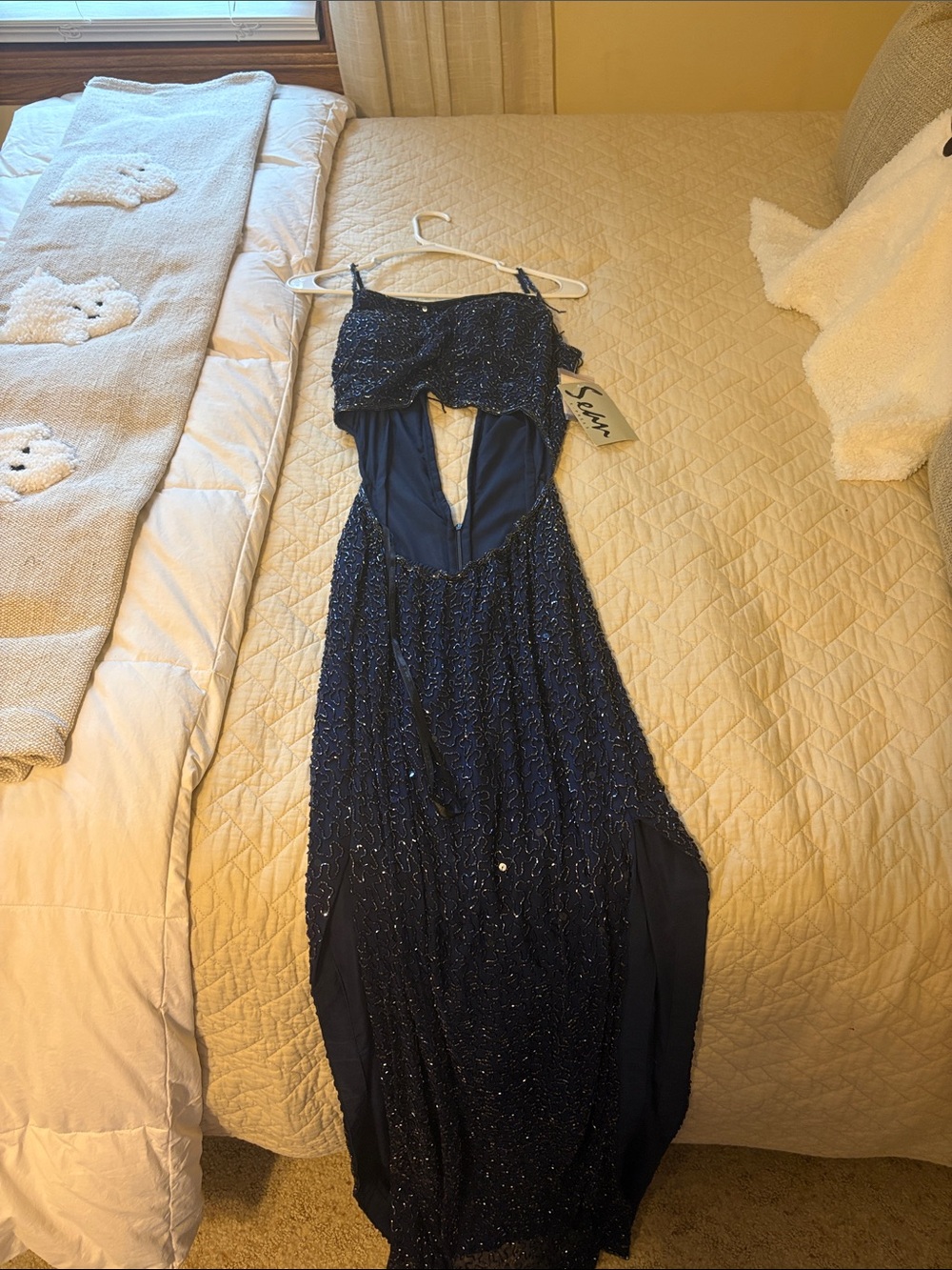 Sequin Cutout Navy Evening Gown - Women Dresses Wedding